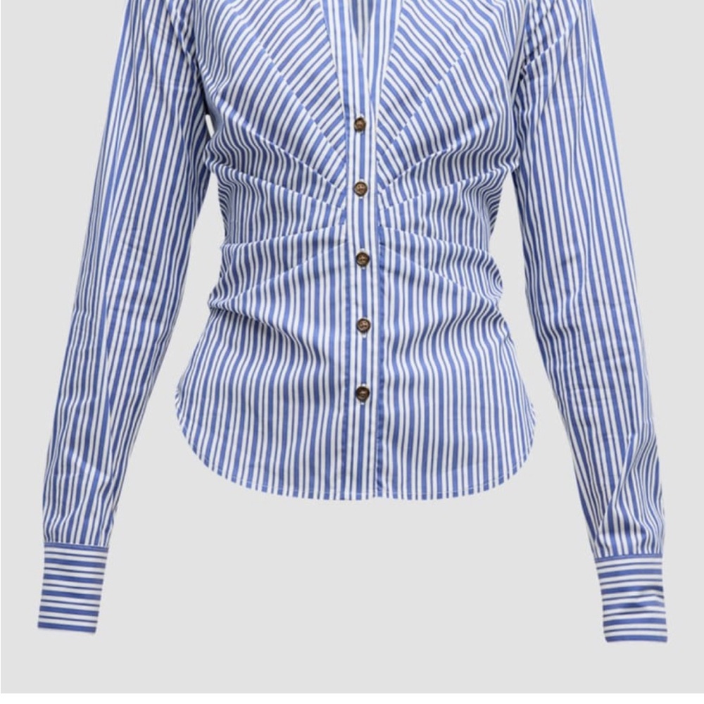 Veronica Beard Blue and White Striped Button Down Shirt